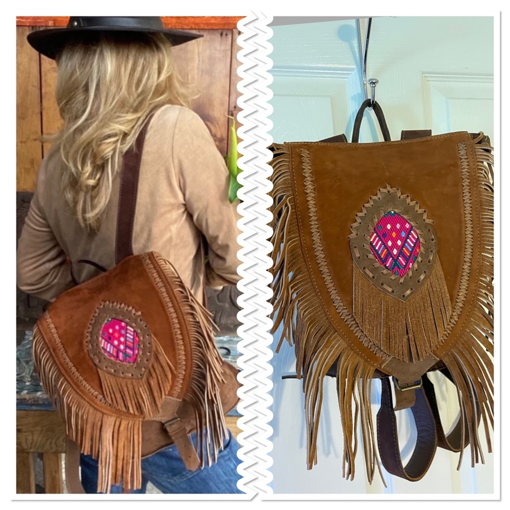 New Hasta la vista leather bohemian Renegade backpack handmade in Guatemala.